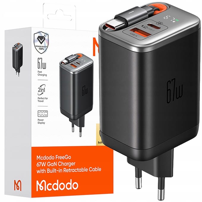 Netwerkoplader met USB-C Kabel McDodo CH-4100 FreeGo Display, 67W, 3.35A, 1 x USB-A - 1 x USB-C, Zwart