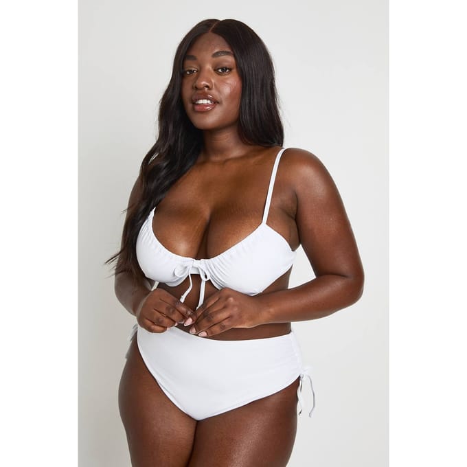 boohoo Dames Plus Zwemkleding Essentials Buikcontrole Hoge Taille Slip | Wit | Maat: 48
