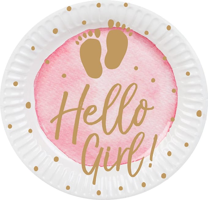 Boland - Set 10 papieren bordjes 'Hello girl!' - Geen thema - Babyshower