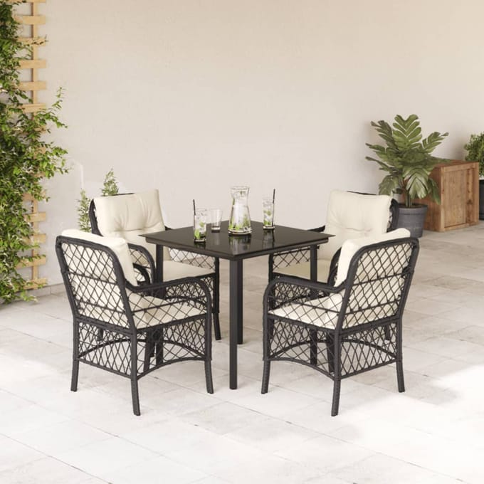 vidaXL - 5-delige - Tuinset - met - kussens - poly - rattan - zwart