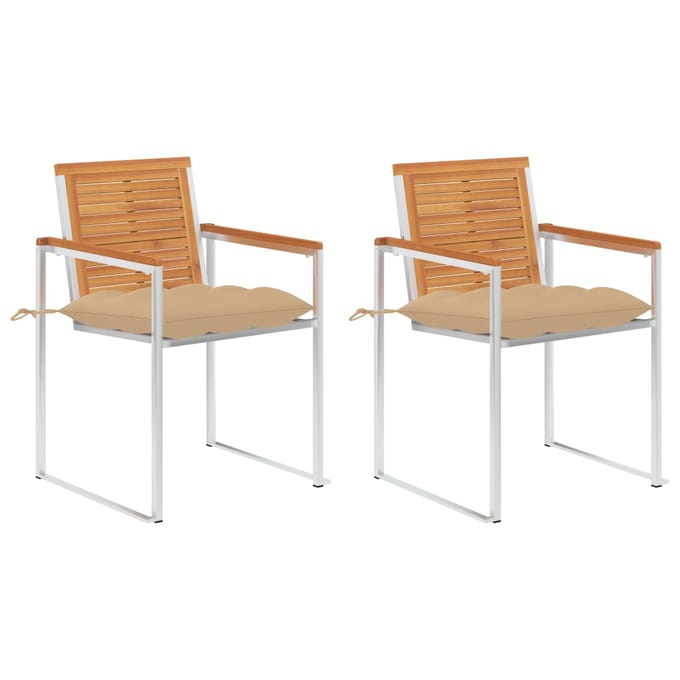 vidaXL - Tuinstoelen - 2 - st - met - kussens - massief - acaciahout - en - staal