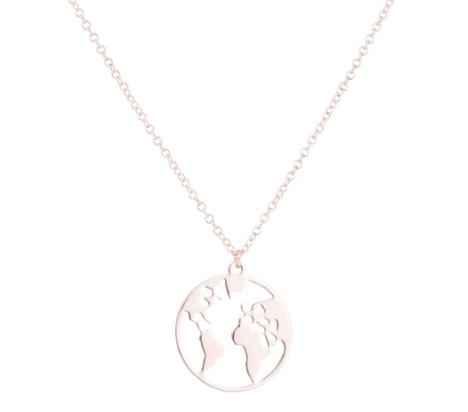 Joboly Wereld Bol Aarde Reizen Ketting - Dames - Rosékleurig - 45 cm