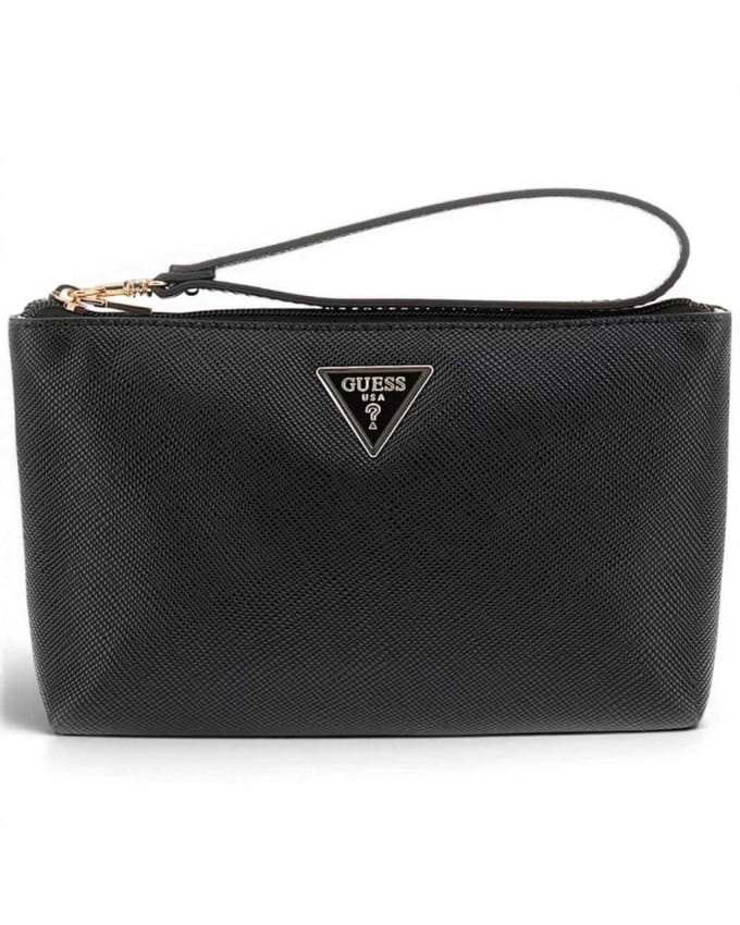 Guess Achette Laurel ii sl Wristlet Pouch Woman Black Saffiano effect met Lace