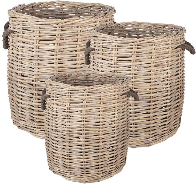Clayre & Eef Opbergmand Set van 3 Ø 60x54 / Ø 50x50 / Ø 40x44 cm Beige Rotan