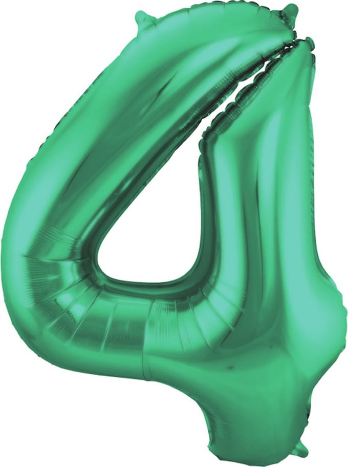 Folat - Folieballon Cijfer 4 Groen Metallic Mat - 86 cm