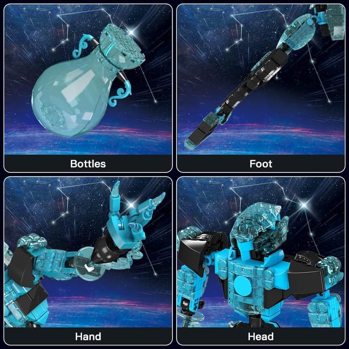 Mold King Technologie Constellatie Waterman STEM Combat Robot Bouwsteen Creatief Kristal Beweegbaar Combat Element Universe Mech Speelgoed blauw