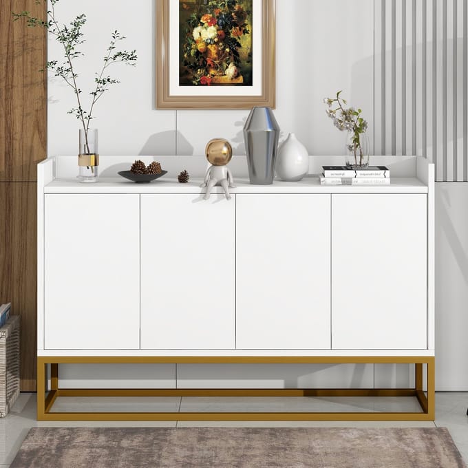 REDOM - Dressoir - 4-Deurs Greeploos - Minimalistisch - Voor Woonkamer - Spaanplaat En MDF - Wit - 120 X 30 X 80 Cm