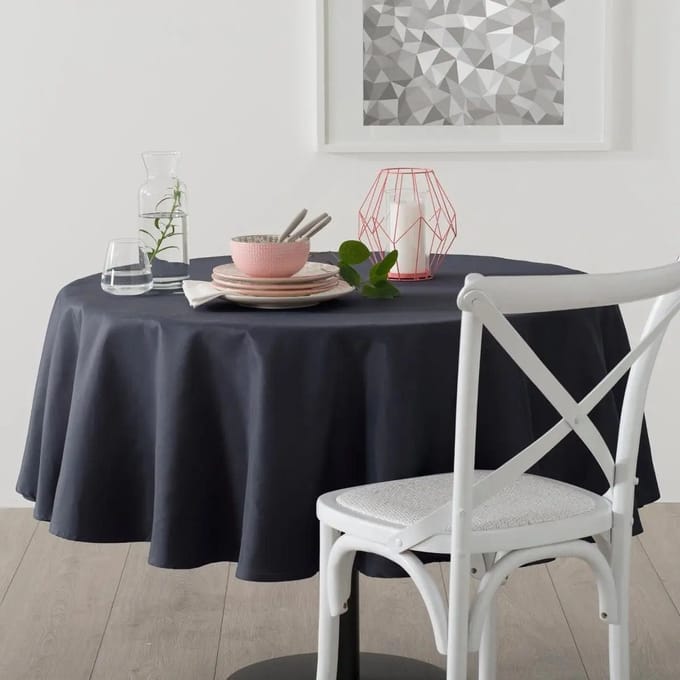 Atmosphera Tafelkleed rond - donkergrijs - Dia 180 cm - Eettafel tafellakens - polyester