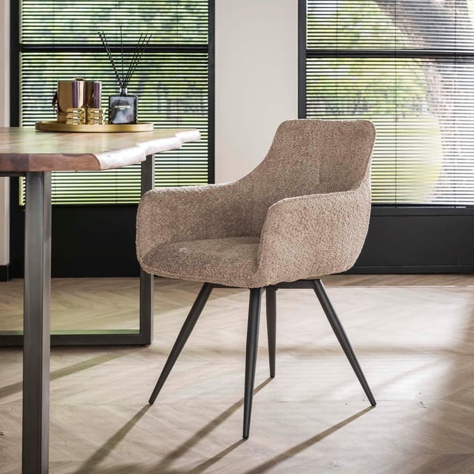 Dimehouse Set van 2 eetkamerstoelen Bouclé zand draaibaar Syro - Stof - Scandinavisch & Basic