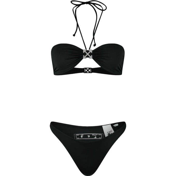 Off White Dames/Dames Arrow Logo Bikini Top Set (Zwart)