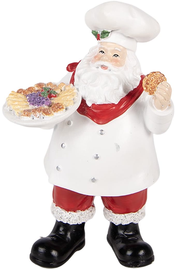 Clayre & Eef Kerstdecoratie Beeld Kerstman 11x8x18 cm Wit Kunststof