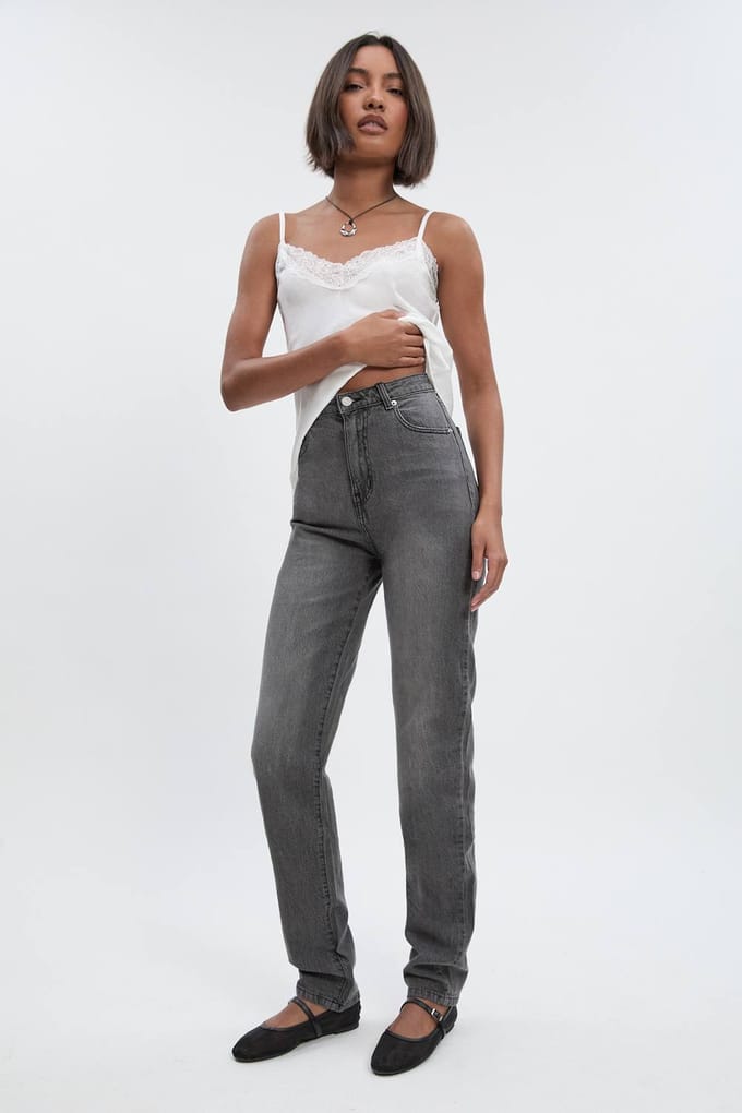 boohoo Dames Hoge Basic Slim Fit Jeans | Mid Grey | Maat: 8/36L
