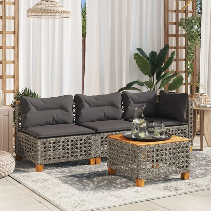 vidaXL - Tuinhoekbank - met - kussens - poly - rattan - grijs