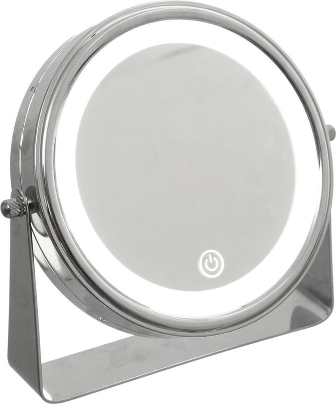 5Five Make-up spiegel / scheerspiegel - met LED verlichting rand - op standaard - D20 cm - 5x vergroting