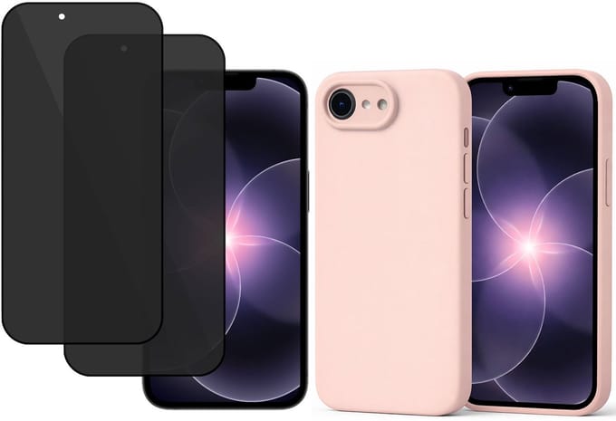 Technow hoesje + 2x Privé Screenprotector geschikt voor iPhone 17e – Privacy Tempered Glass - Back Case - Cover - Roze