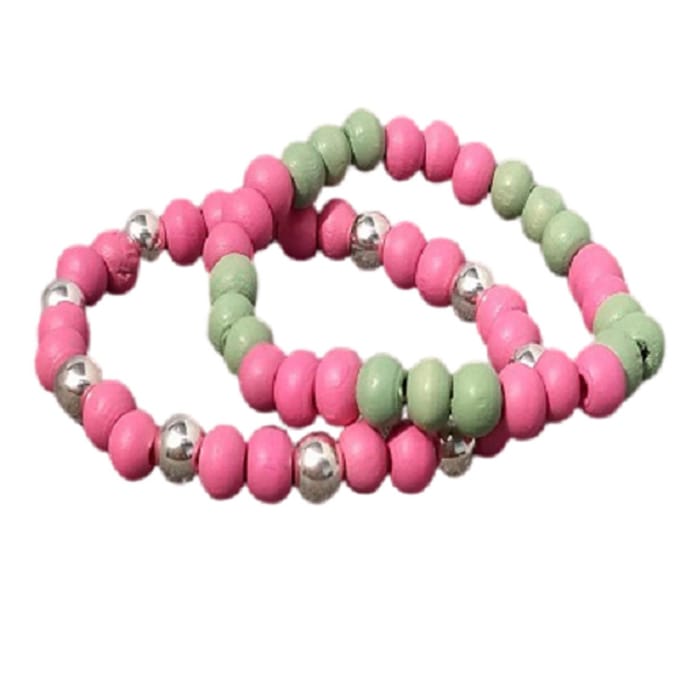 Aanpasbare armband-beads pink and green