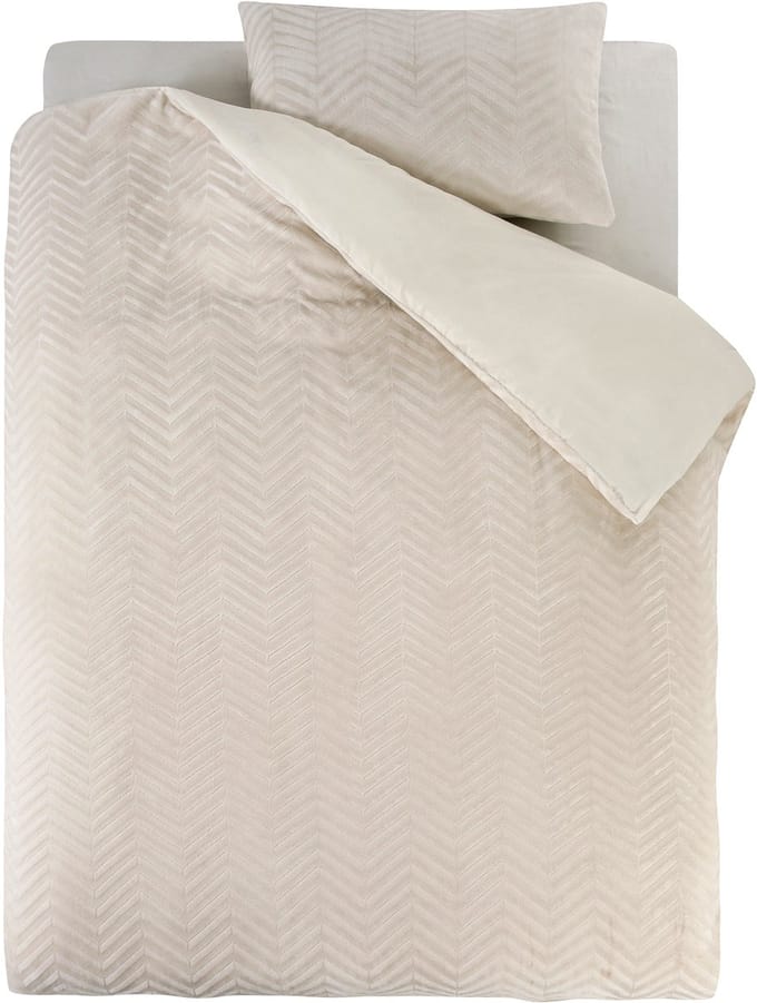 Sleeptime Teddy Chevron Dekbedovertrek - Lits-Jumeaux - 140X200/220 + 1 x kussensloop 60x70 - Creme