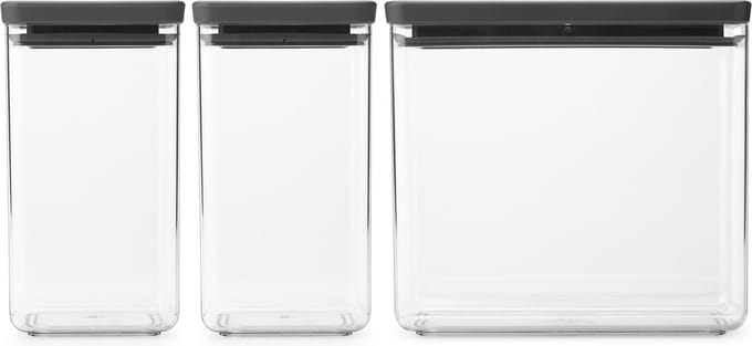 Brabantia Tasty+ Voorraadbussen - Stapelbaar - 1,6 + 1,6 + 3,5 l - Dark Grey