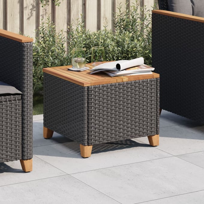 vidaXL - Tuintafel - 45x45x37 - cm - poly - rattan - en - acaciahout - zwart
