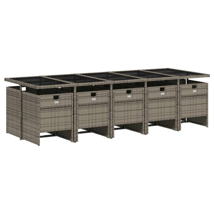 vidaXL - 11-delige - tuinset - met - kussens, - grijs - polyrotan