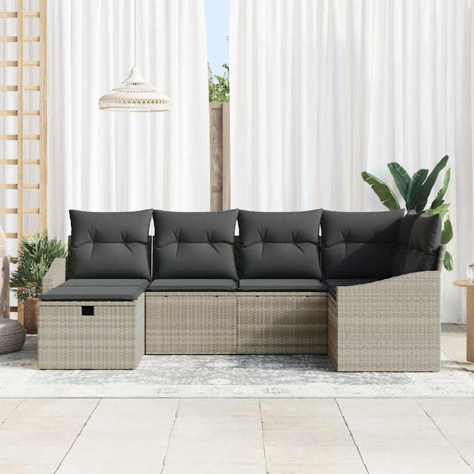vidaXL - Bankstel - 6 - st - poly - rattan