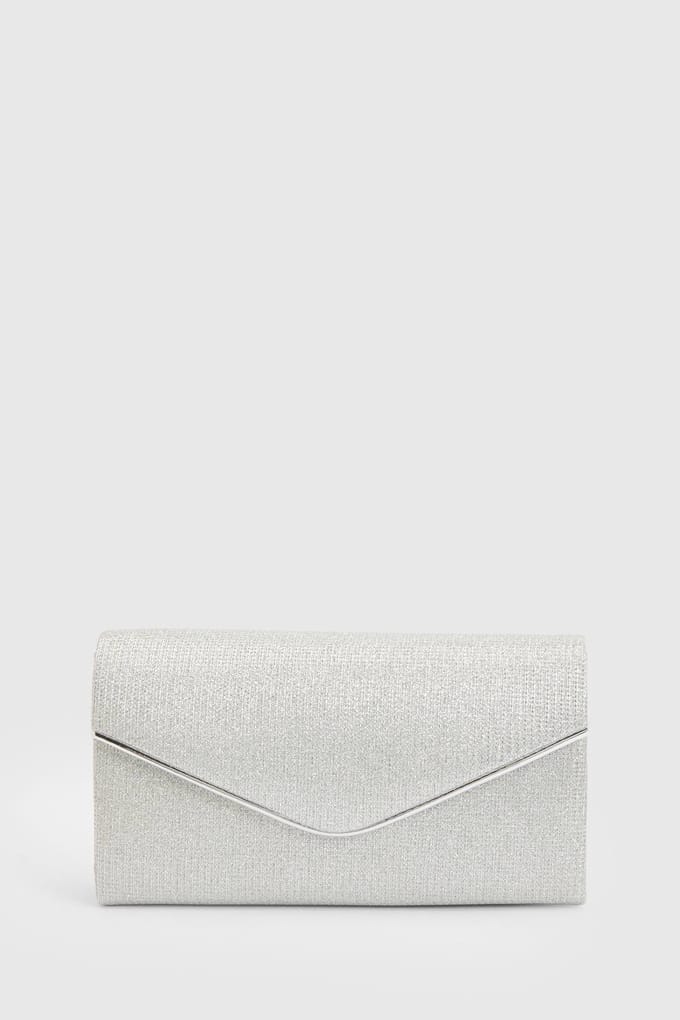 boohoo Dames Grote Zilveren Glitter Envelop Clutch Tas