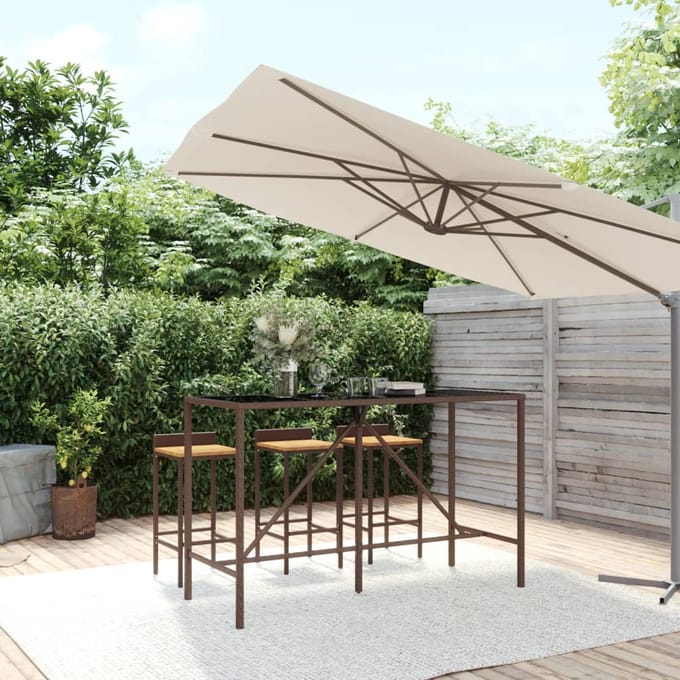 vidaXL - Bartafel - met - glazen - blad - 180x70x110 - cm - poly - rattan - bruin