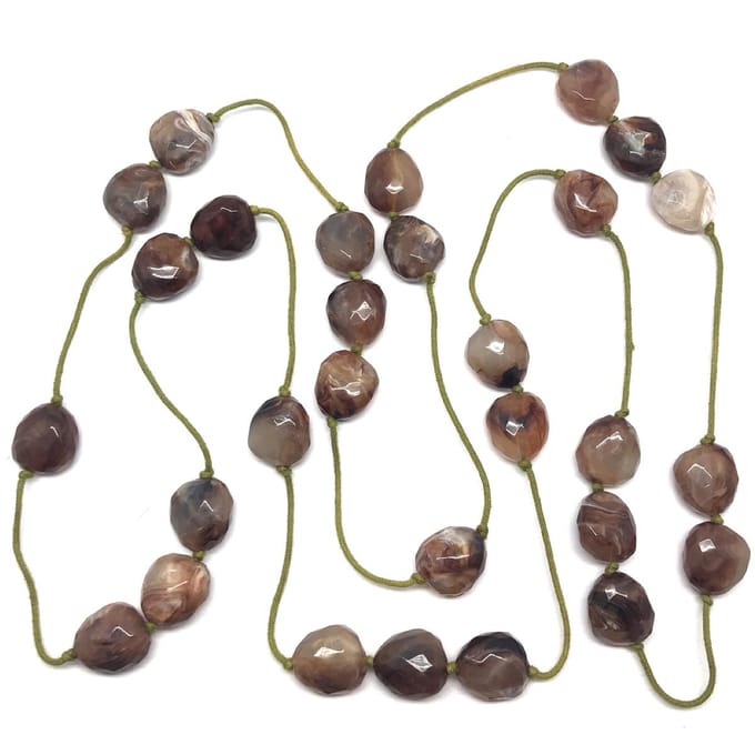 Behave - Groen stenen ketting met bruin textuur - Nikkelvrij - 120 cm