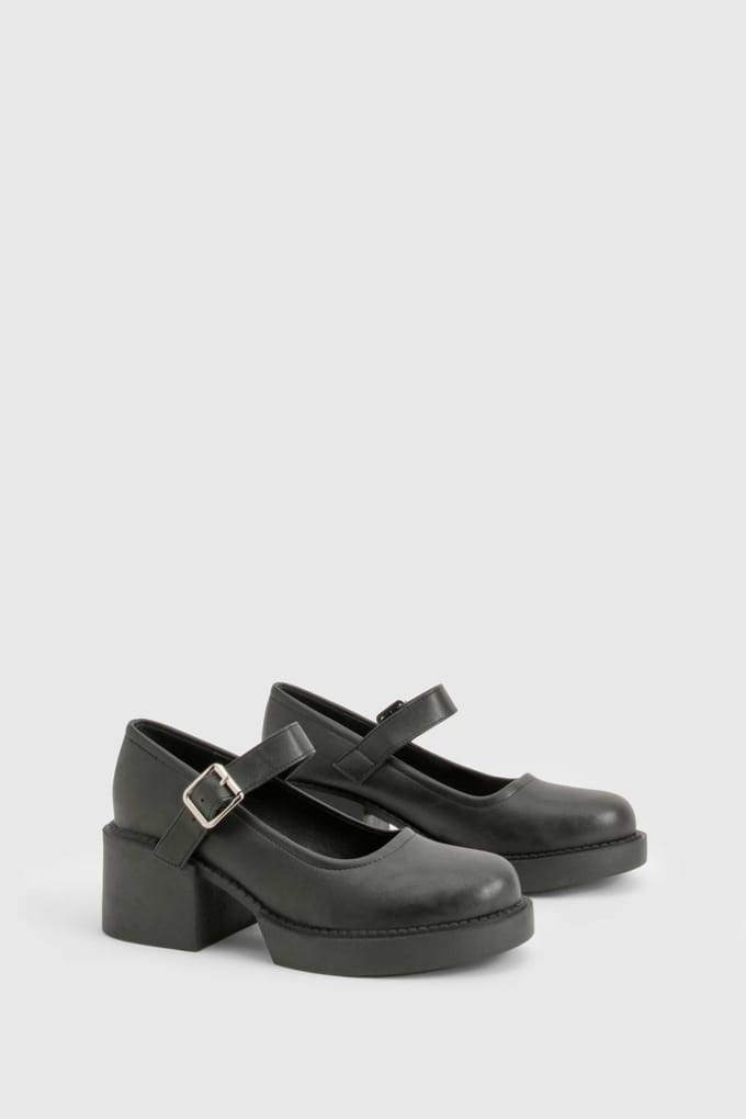 boohoo Dames Chunky Hak Mary Janes | Zwart | Maat: 40