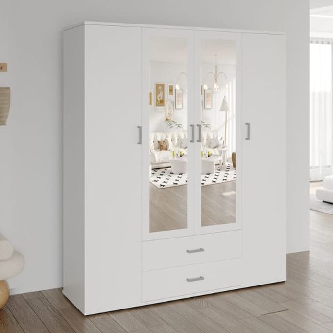 Kledingkast 'Marc' 4 deuren met 2 spiegels Wit - 160cm breed