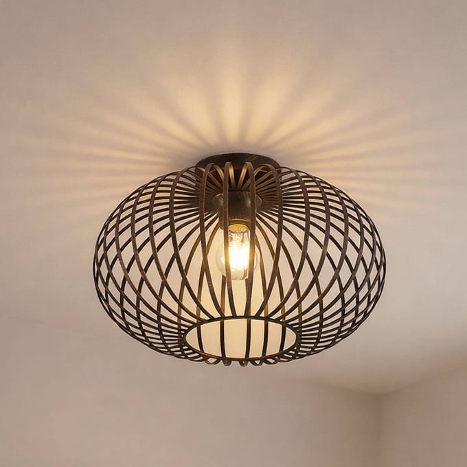 Lindby - plafondlamp - 1licht - Staal - H: 25.5 cm - E27 - zwart, geborsteld koper