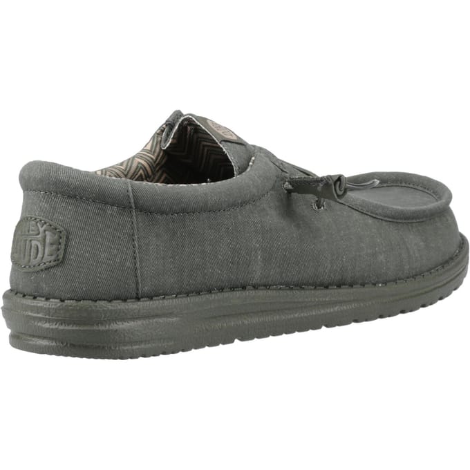 HEYDUDE Wally Stretch Canvas Katoenen Heren Donkergroene Mocassin Schoenen