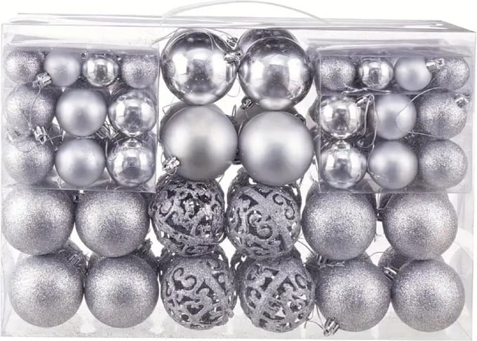 Nivard Kerstballen - Kerstversiering - Plastic - Zilver - Kerstballenset - 100 stuks