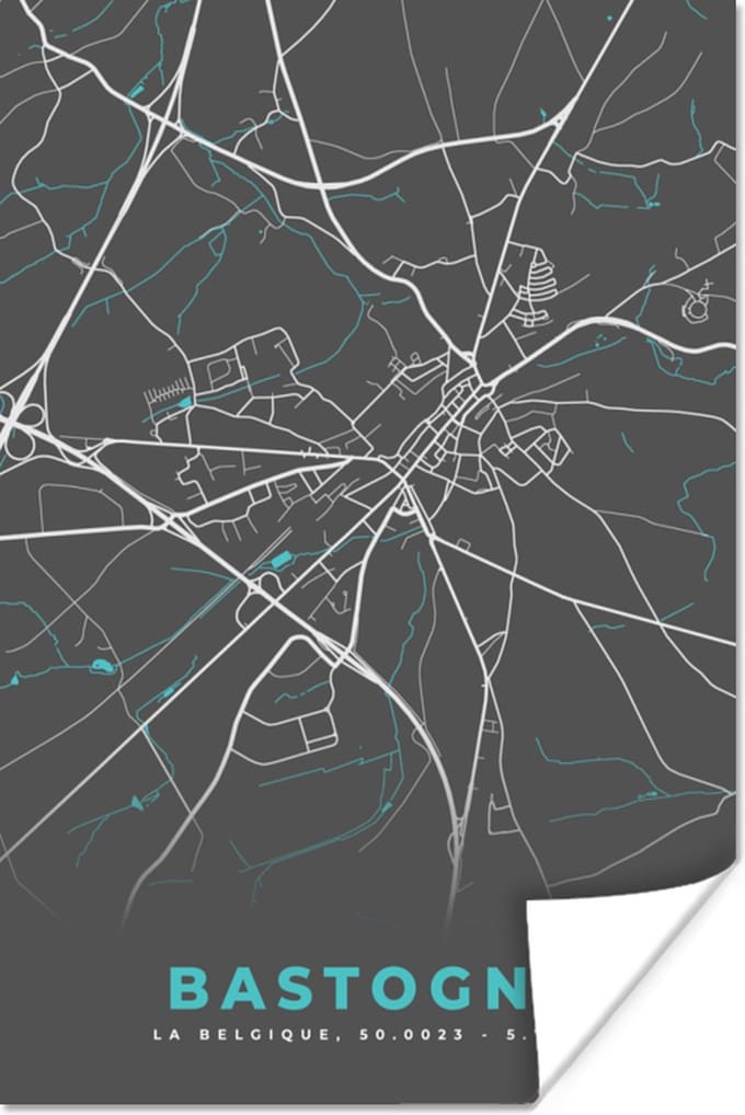 Poster Kaart – Plattegrond – Stadskaart – Bastogne – België - Grijs - 40x60 cm