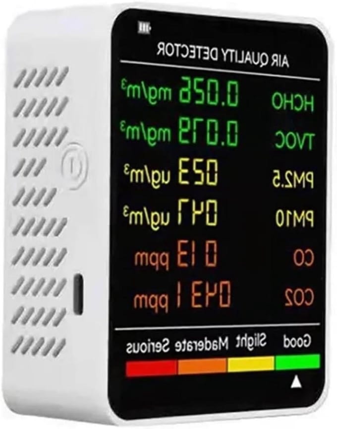 Luchtkwaliteitsmonitor - Luchtdetector CO2 meter - Binnenluchtkwaliteit meten - Multifunctioneel 6-in-1 display - 90 x 70 x 35 mm - Wit