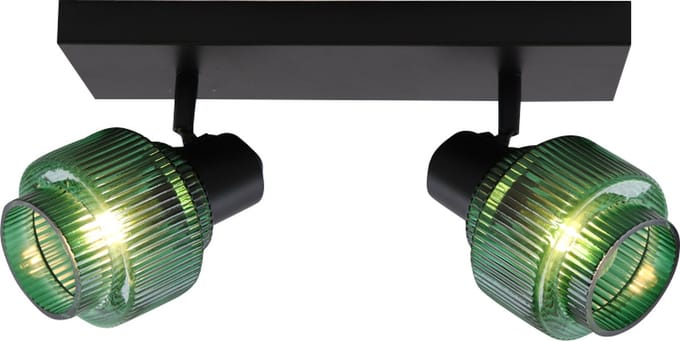 Olucia - PARIS - Plafondlamp - Groen / Zwart - 2L - Vorm: Rechthoek