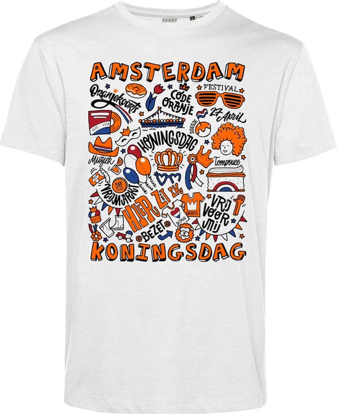 T-shirt Amsterdam Oranjekoorts | Wit | maat M