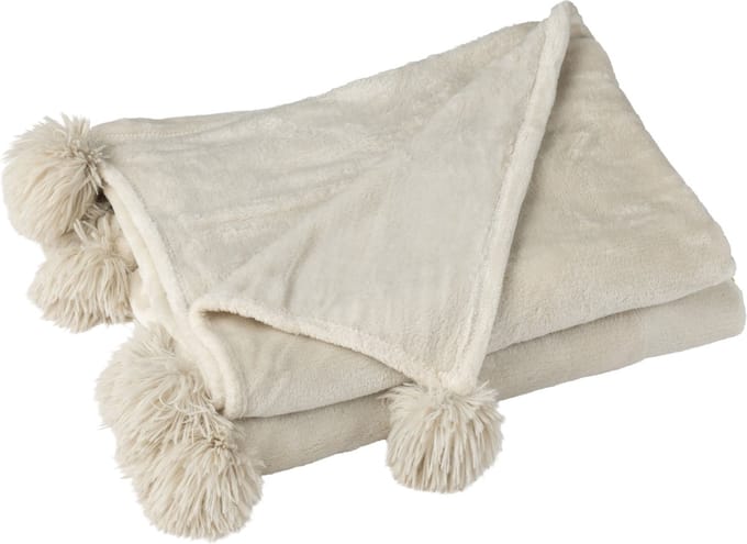 J-Line plaid Pompon - polyester - beige/menthe - 170 x 130 cm