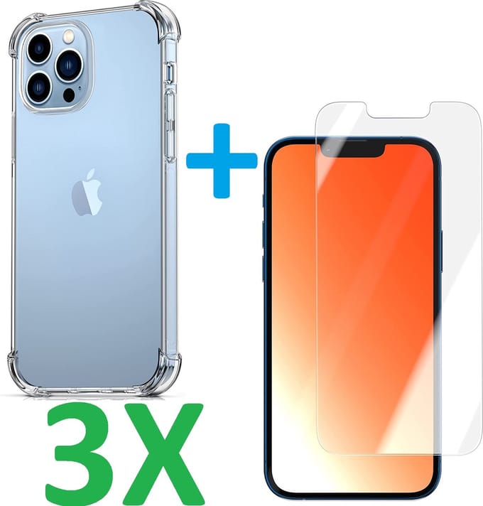 Shock-proof silicone hoesje met 3 Pack Tempered glas Screen Protector Geschikt voor: iPhone 13 Pro Max