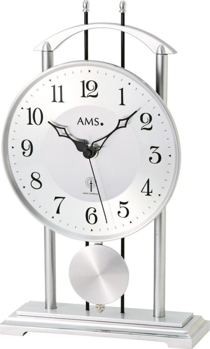 AMS Tafelklok 5192 zilver - zendergestuurd met slinger