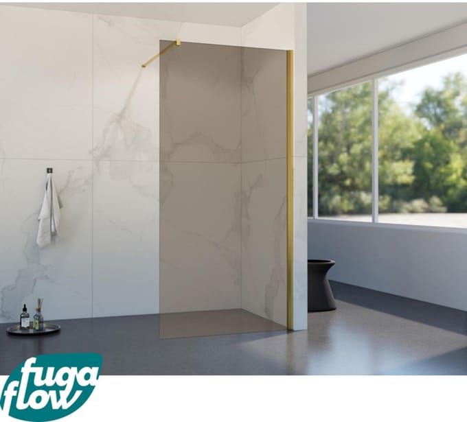 FugaFlow Eccelente Vetro inloopdouche badkamer - 90x200cm - rookglas - wandarm - geborsteld messing -