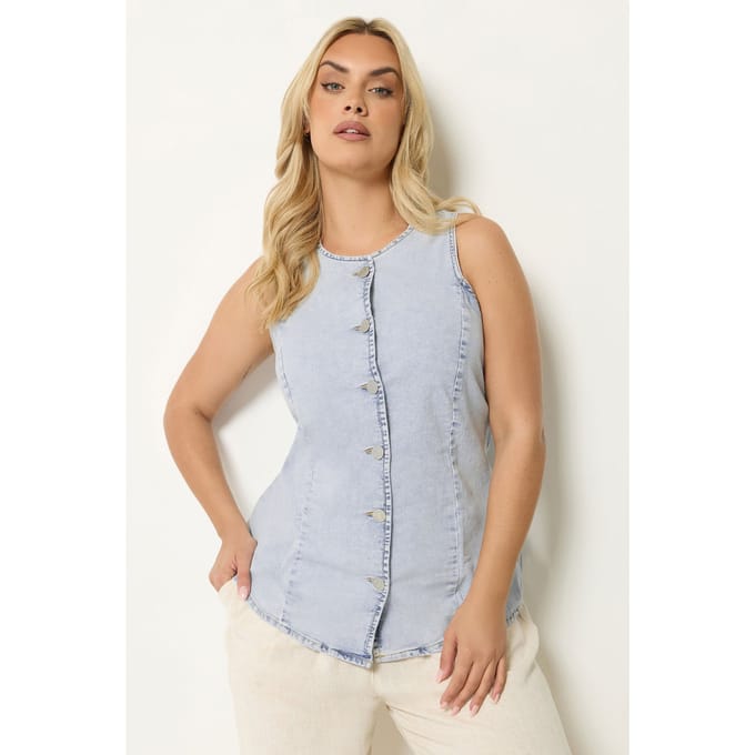 Yours Denimblauw Longline Gilet Size 42