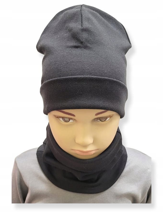 Dartomik - Babykleding Set - Muts en Sjaal - 40-44 cm - Zwart - Oeko-tex