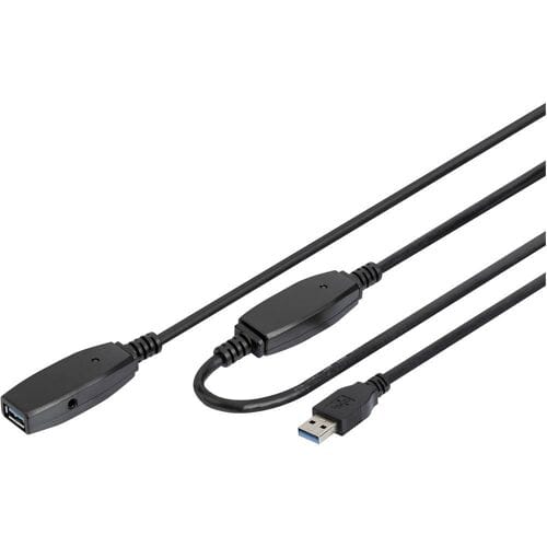Digitus DA-73107 USB-kabel USB 3.2 Gen1 USB-A stekker, USB-A bus 20.00 m Zwart Afgeschermd, Afgeschermd (dubbel)