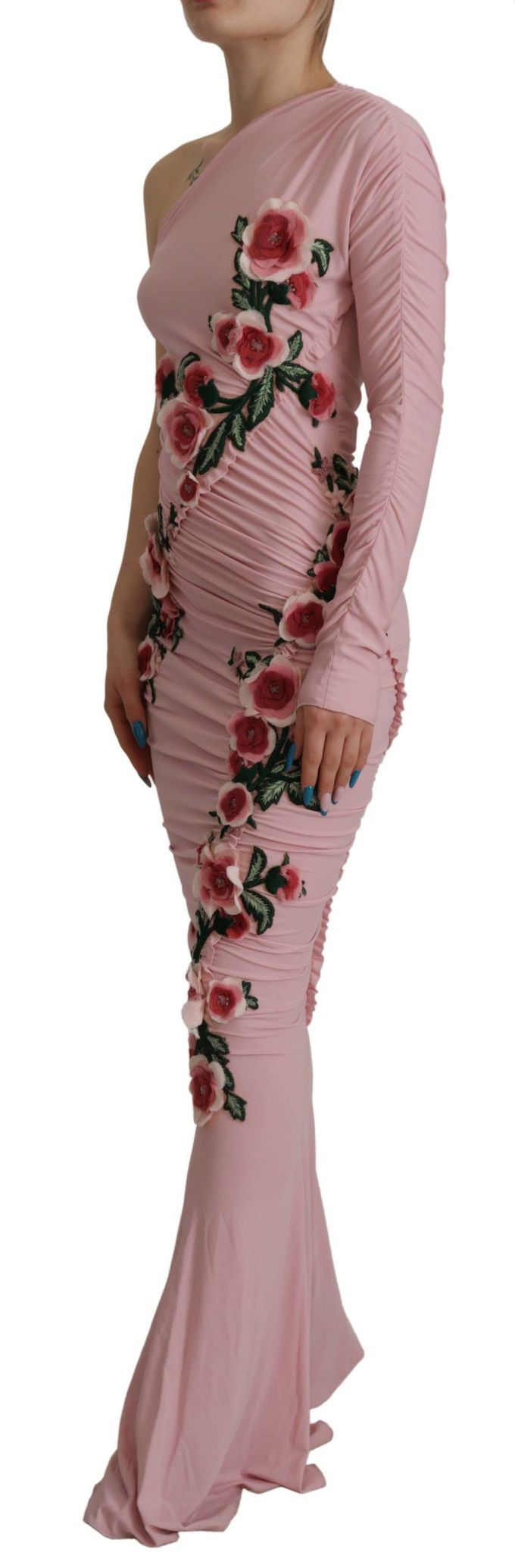 Dolce & Gabbana Roze Bloem Versierde Off-Shoulder Damesjurk