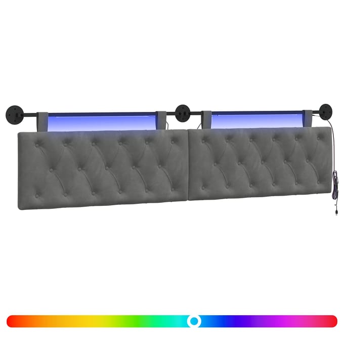 vidaXL - Hangend - hoofdbord - Met - LED-verlichting - Donkergrijs - Fluweel