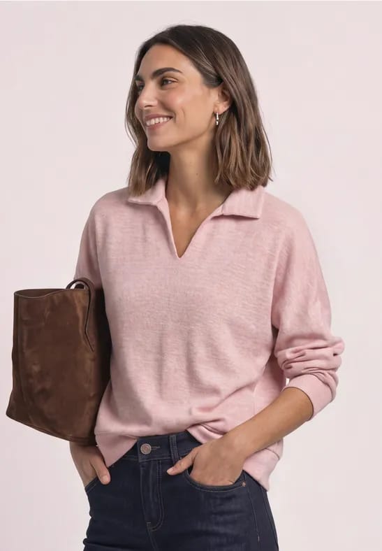 Poloshirt met lange mouwen in gemêleerde look