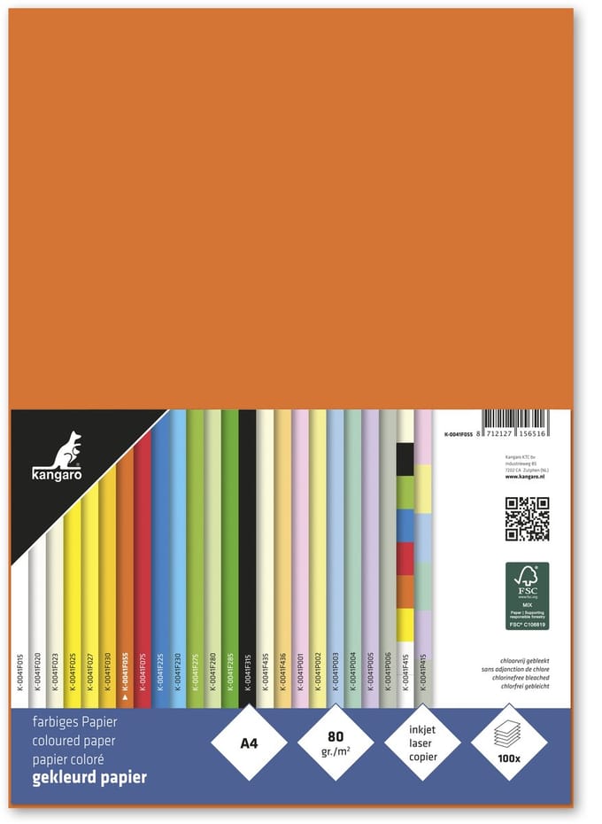 Kangaro gekleurd papier - formaat A4 - 80 grams - oranje - pak 100 vel
