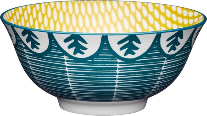 Kitchencraft Kom Leafy Green 15,7 Cm Keramiek Petrolblauw/geel