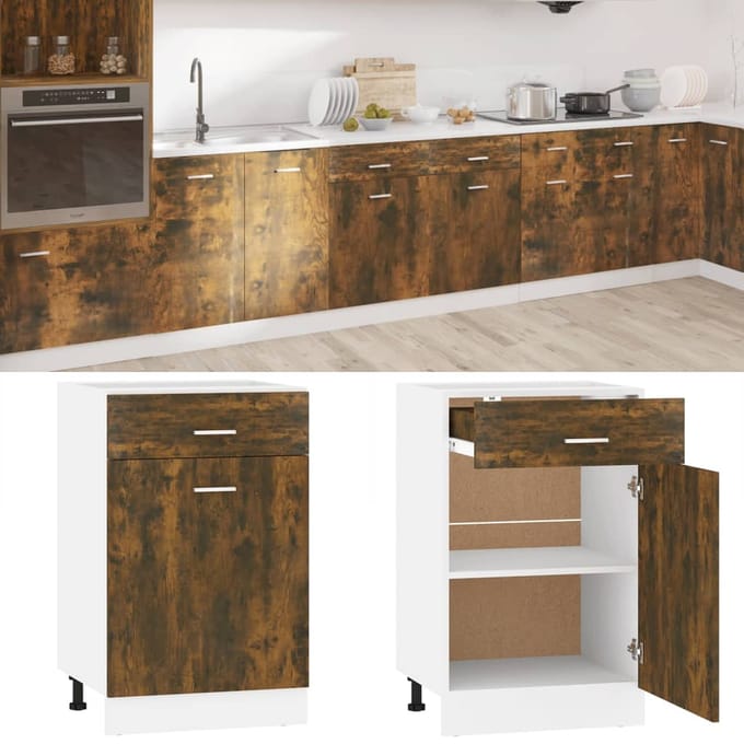 vidaXL - Onderkast - met - lade - Lyon - 50x46x81,5 - cm - bewerkt - hout - gerookt - eiken